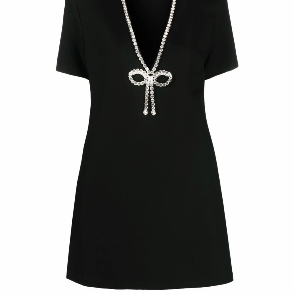 Elegant Black Dress with Crystal Bow Detail